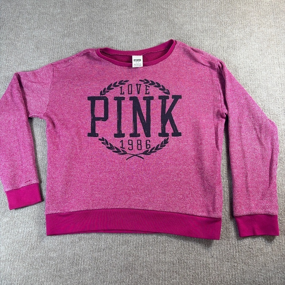 PINK Victoria's Secret Long Sleeve Tee - Magenta and Black 1356